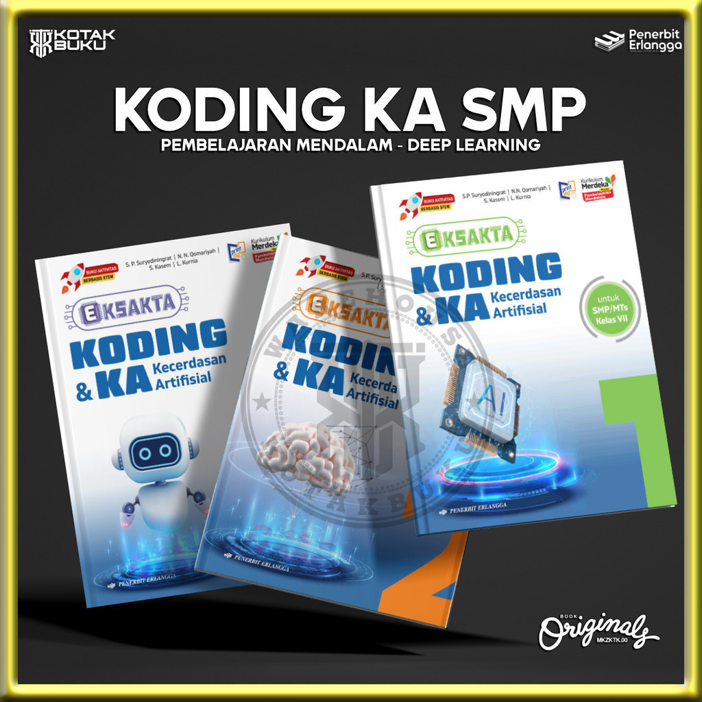 [ Erlangga ] Buku Eksakta Koding kelas 7 8 9 SMP / MTS / Koding SMP / Pembelajaran Mendalam / Deep L