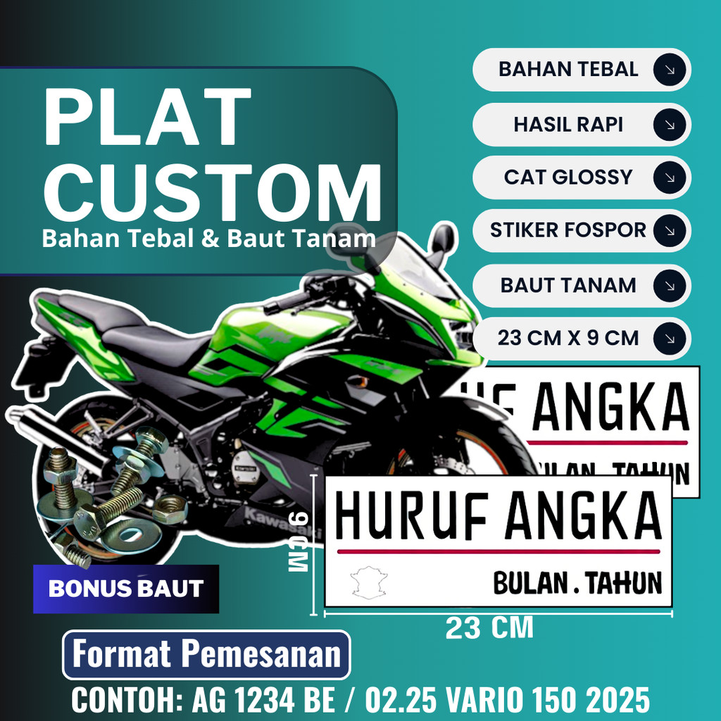 PLAT CUSTOM WARNA PUTIH PLAT CUSTOM SATU PASANG WARNA PUTIH PLAT CUSTOM BAUT TANAM