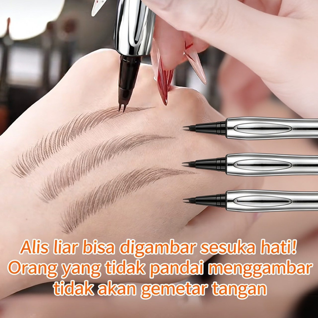 [ Hasil Alis Seperti Salon ] Alis Waterproof Dan Tahan Lama/2 Points Eyebrow Pen/Eyebrow Pen 2 Ujung