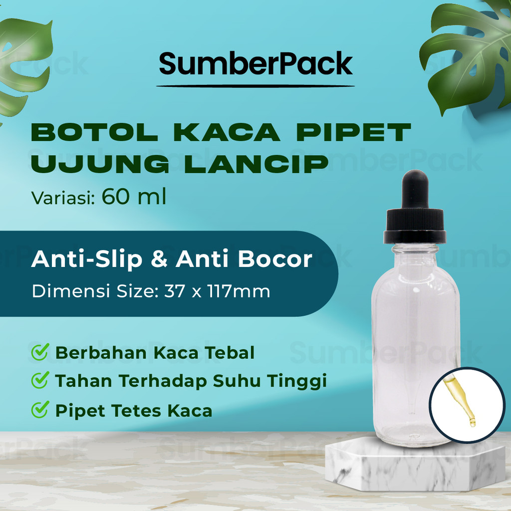 Botol Pipet Kaca BENING 60ML / Glass Bottle Pipette Clear 60 ML / Dropper Bottle