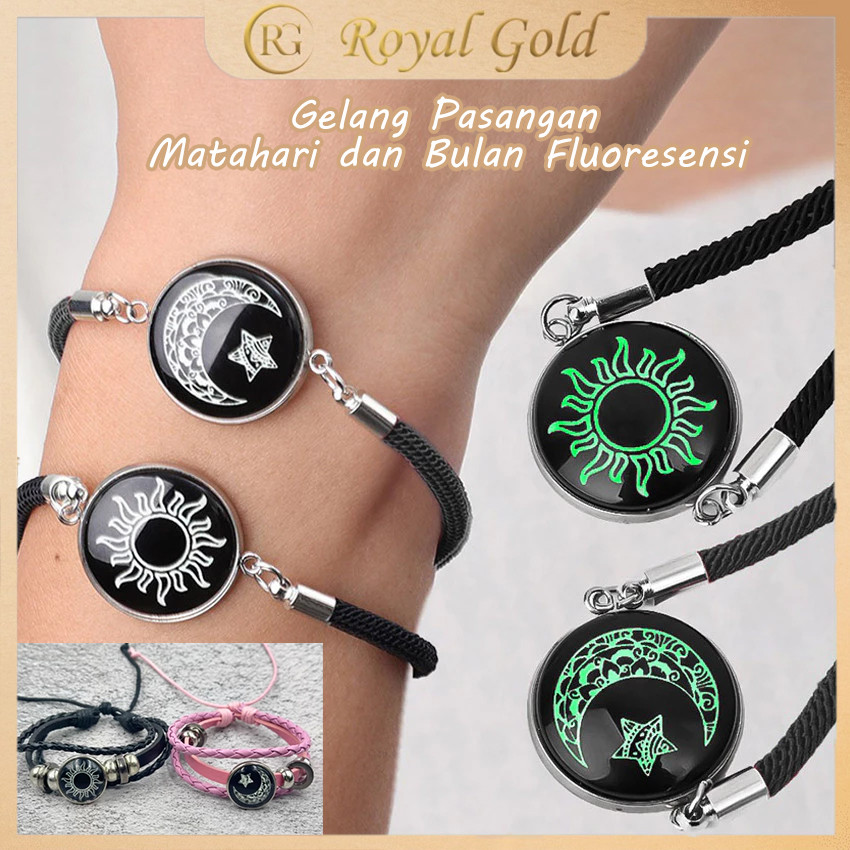 Gelang Kepang Couple Sun Moon Bercahaya Retro Modis Hadiah Pasangan LDR