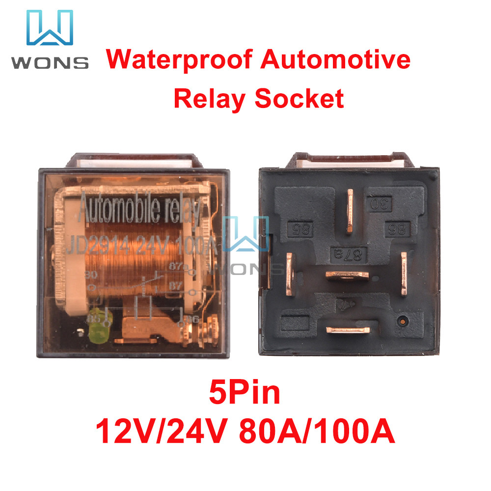 1Set Waterproof Automotive Relay Socket DC 24V 5Pin 80A 100A Car Relay With SPDT Auto Relay High Cap