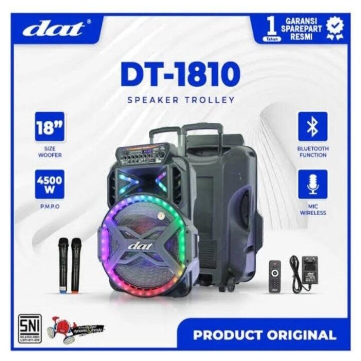 SPEAKER PORTABLE BLUETOOTH KARAOKE DT-1810 UKURAN 18 INCHI FREE 2 MIC BAWAAN