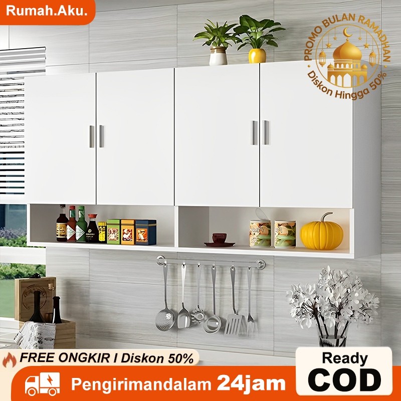 Lemari dapur gantung Kitchen Set atas 4 Pintu Lemari dapur gantung dinding Rak bumbu dapur Rak atas 