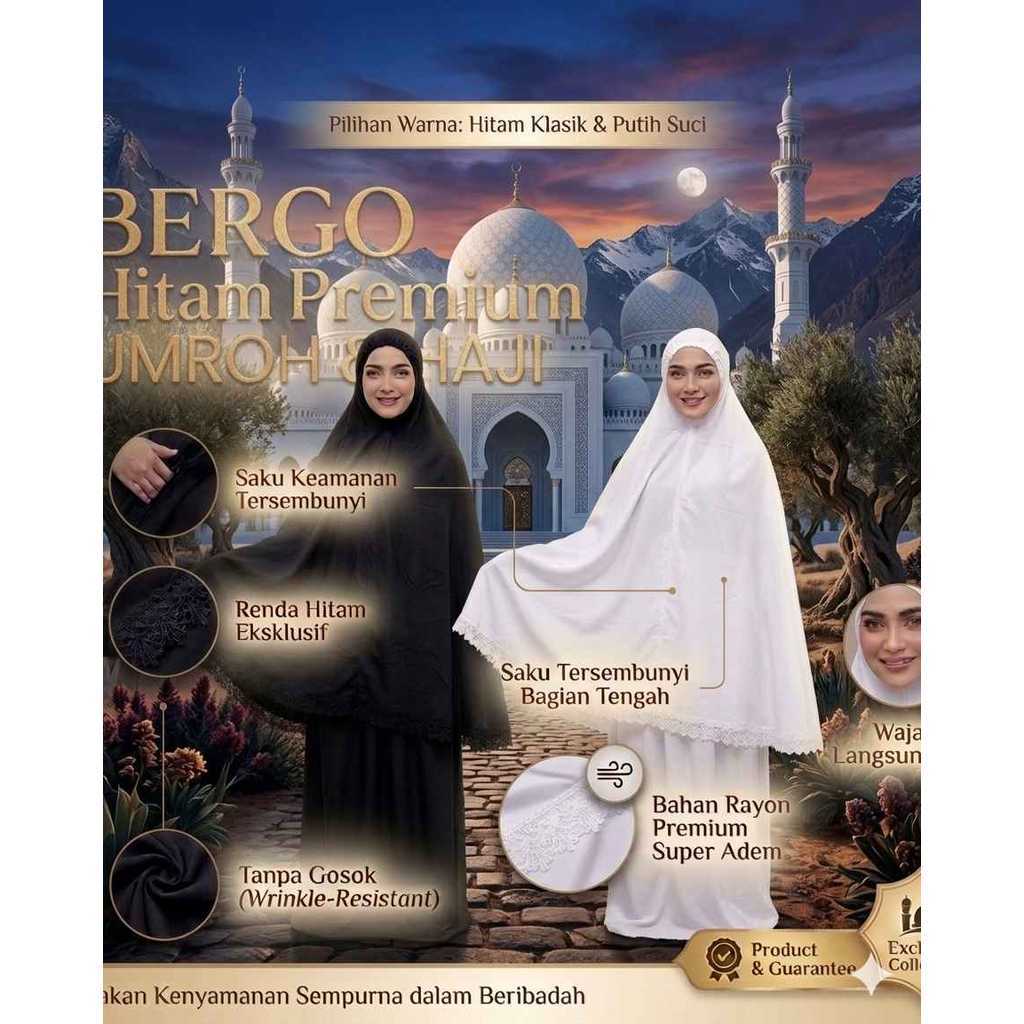 Bergo Umroh Haji Bergo Umroh Putih Bersih Terlaris Saku Tengah Material Premium Nyaman Digunakan  Ib