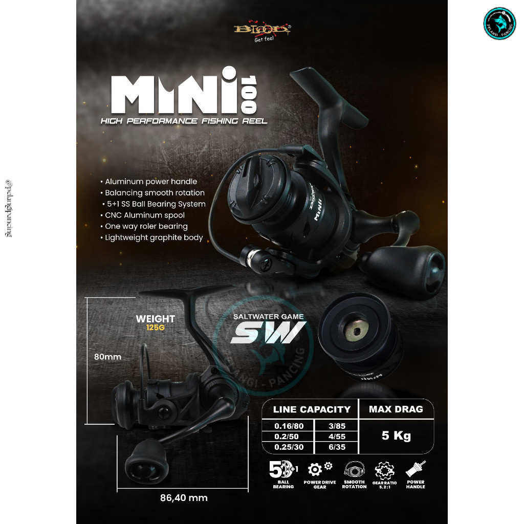 PP Reel Pancing BLOOD Mini 100 Spinning Extra Ultralight XUL Freshwater Saltwater Power Handle - PP