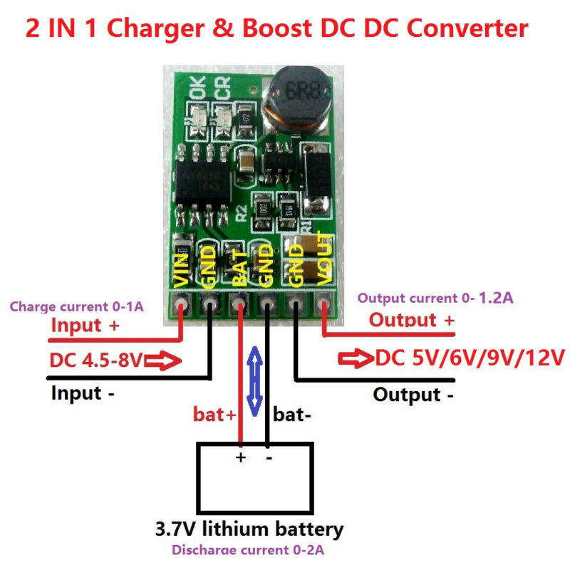2 in 1 Pengisi Daya 4.2V & Papan Pengosong Daya 5V 6V 9V 12V Konverter DC DC Modul Step-up 18650 UPS