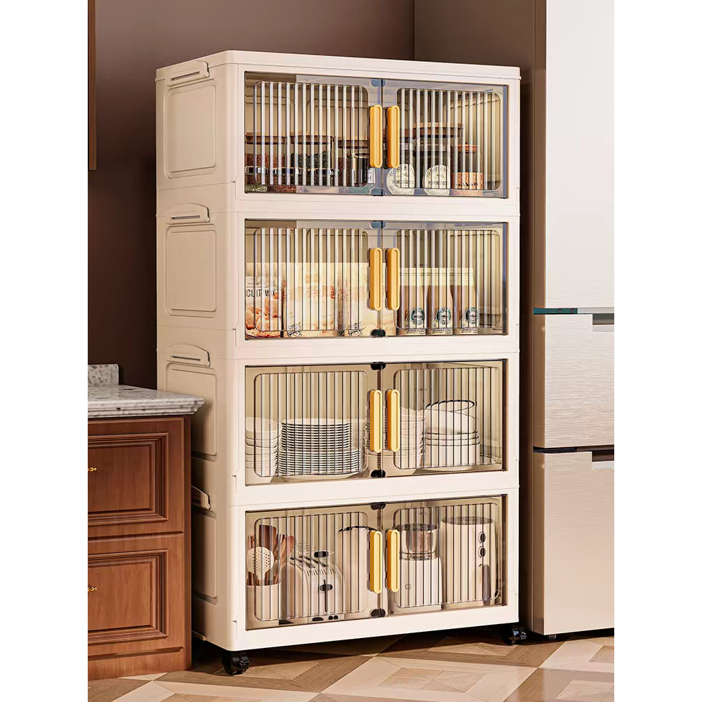 SALVO Lemari Plastik Lipat Susun/Lemari Susun 2 Pintu, ada Roda/Lemari Makanan Ringan