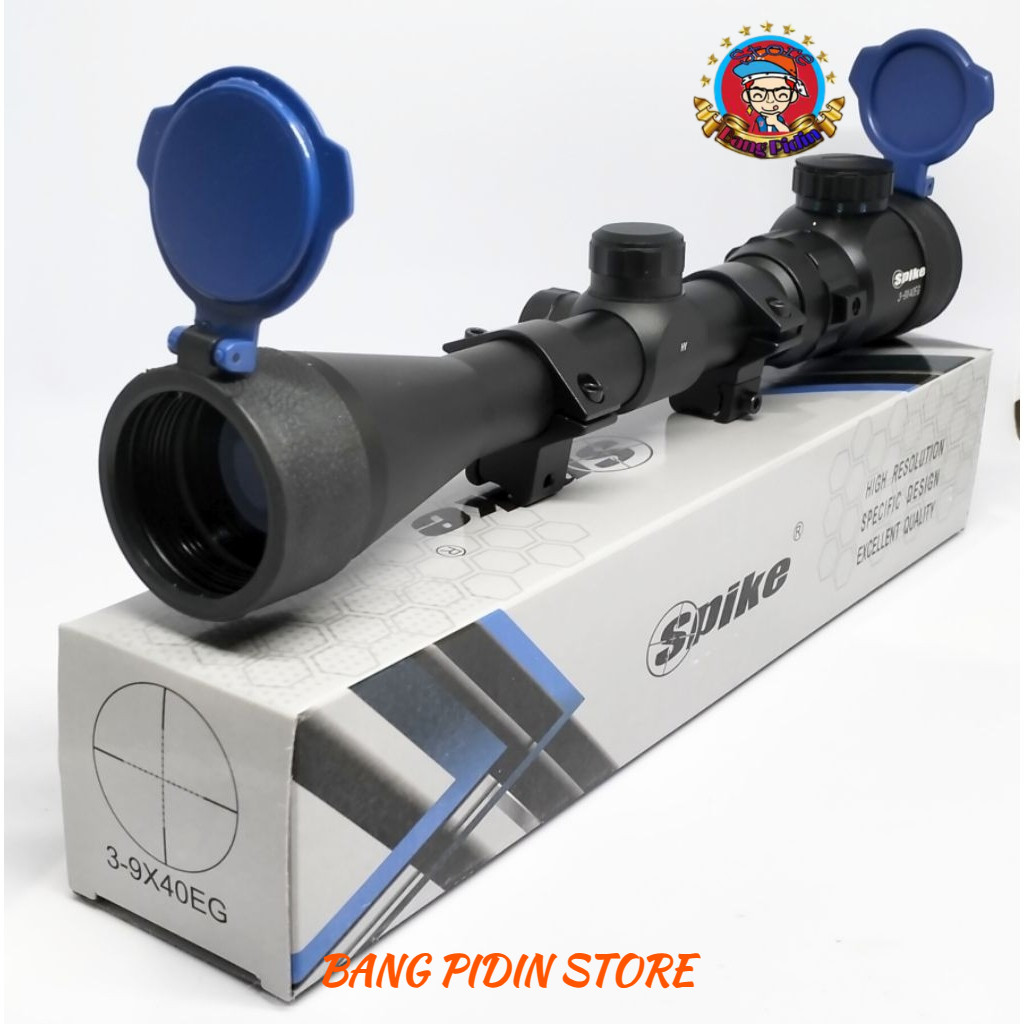 Teleskop Jarak Jauh Teleskop Spike 3-9x40 EG Cross Mildot Reticle RGB + Tutup Flip