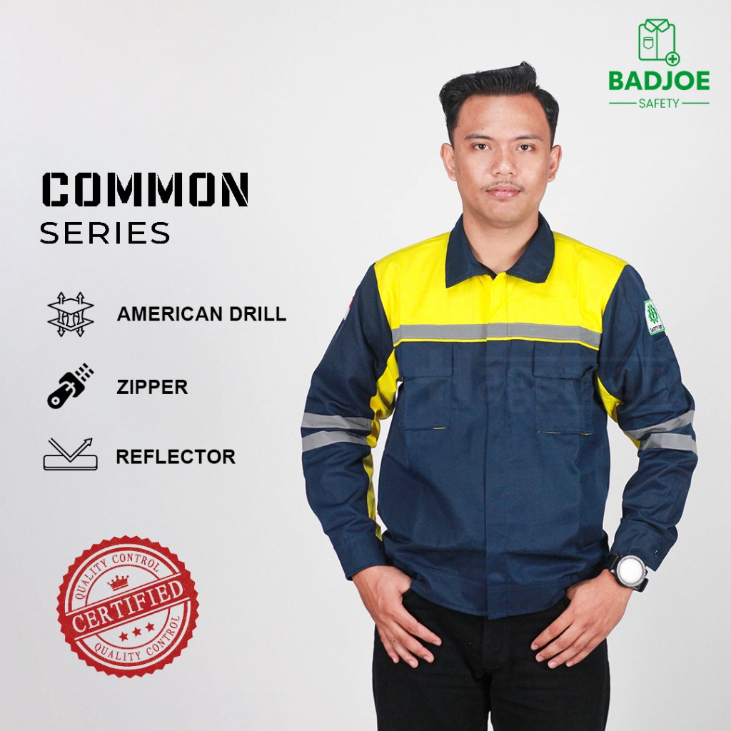 Wearpack Safety Atasan Warna Kuning Kombinasi Warna Biru Navy