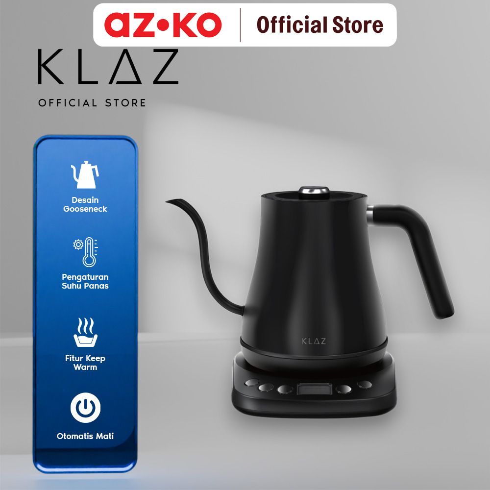 AZKO Klaz 1 ltr Teko Listrik Digital Gooseneck - Hitam Ceret Food Grade Dengan Handle Ketel Air Lehe
