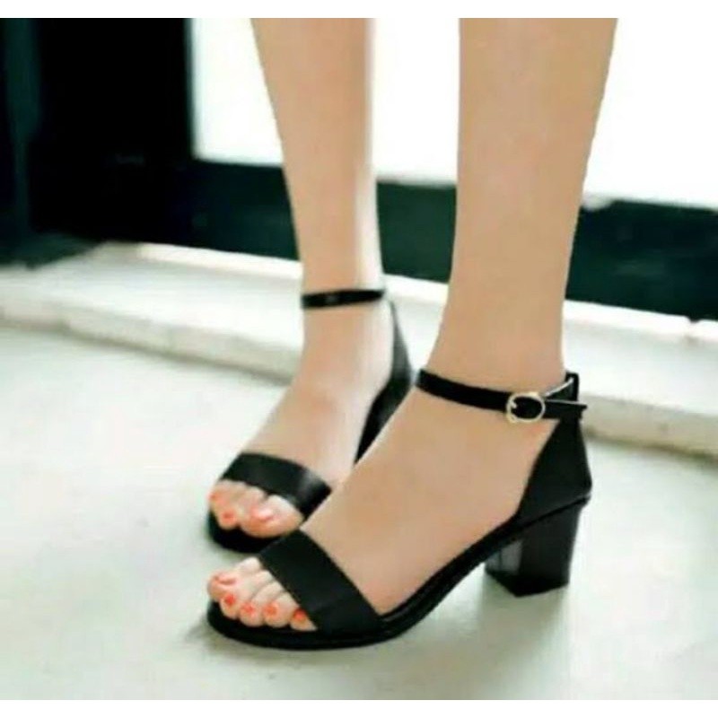 1Y Sandal High Heels Wanita Terbaru Hitam 5cm