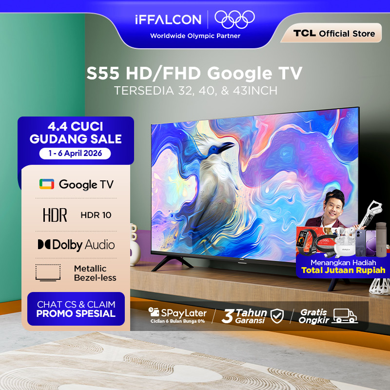 iFFALCON by TCL S55 Series Google TV (Android 14) Smart Digital - HD/FHD - HDR 10 - Dolby Audio - Go