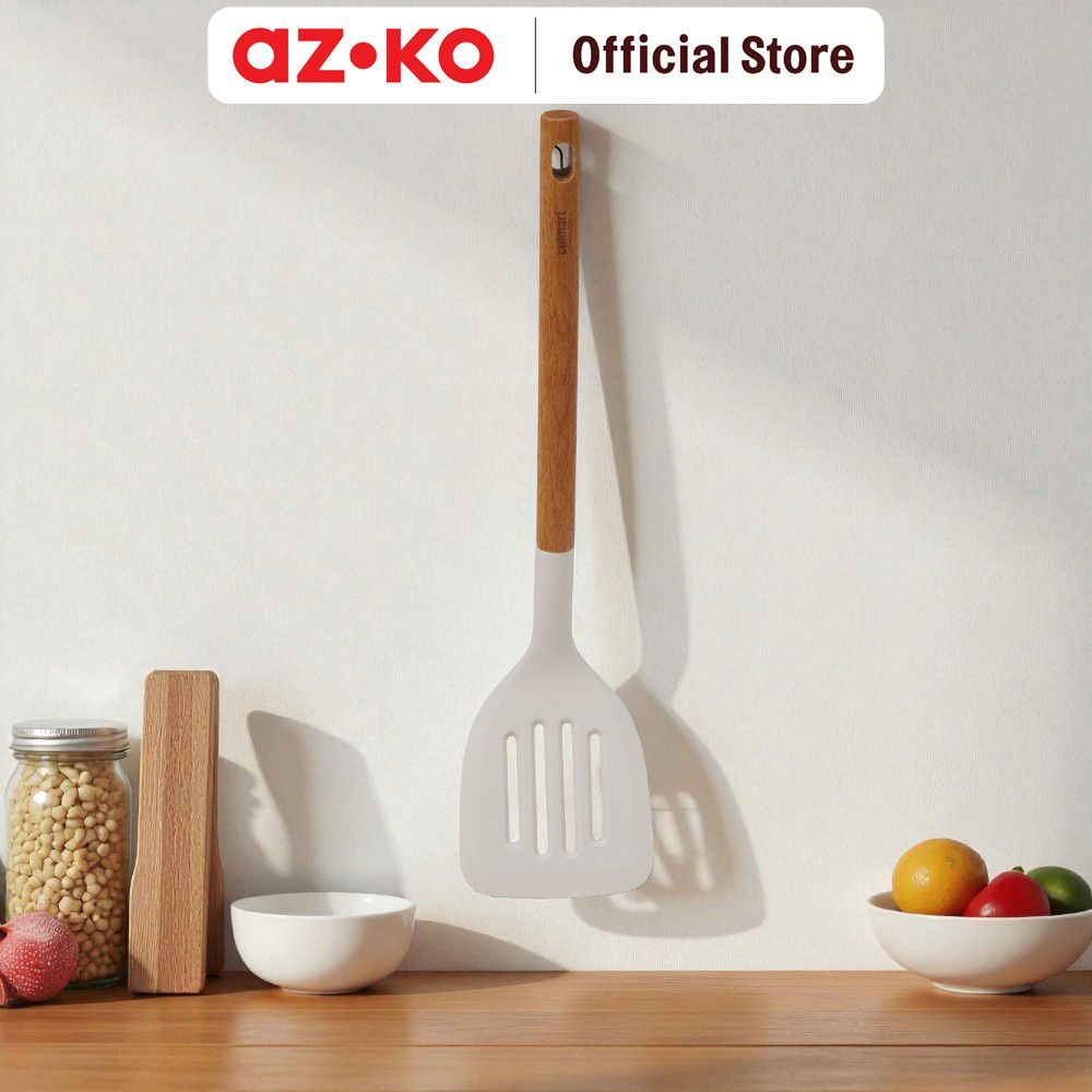 AZKO Culinart Spatula Turner Slotted Silikon - Putih Alat Masak Cookware Sutil Sudip Sodet