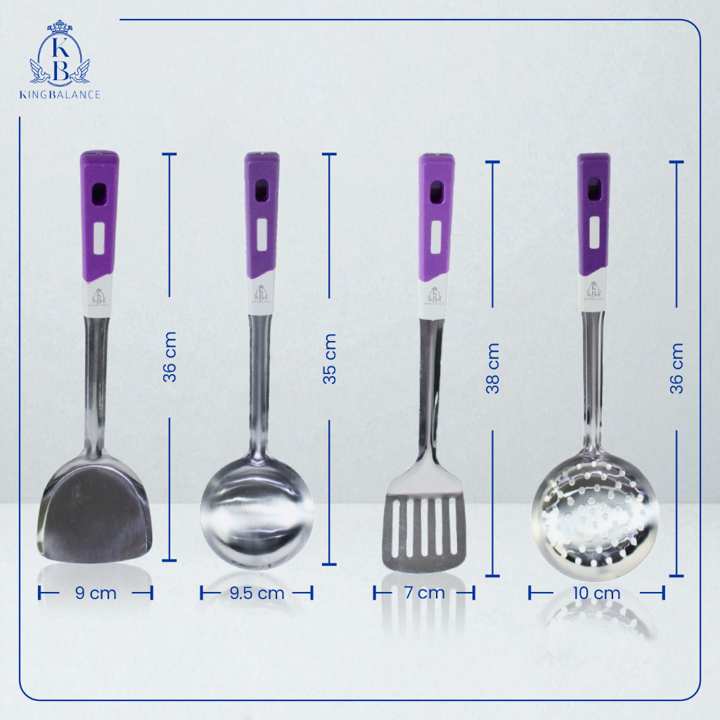 King Balance Set Alat Masak Spatula Sodet Irus Centong Sayur Skimmer Ungu Stainless Anti Lengket 58 