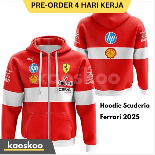 Jaket F1 Scuderia Ferrari 2025 Team Racing Hoodie Zipper