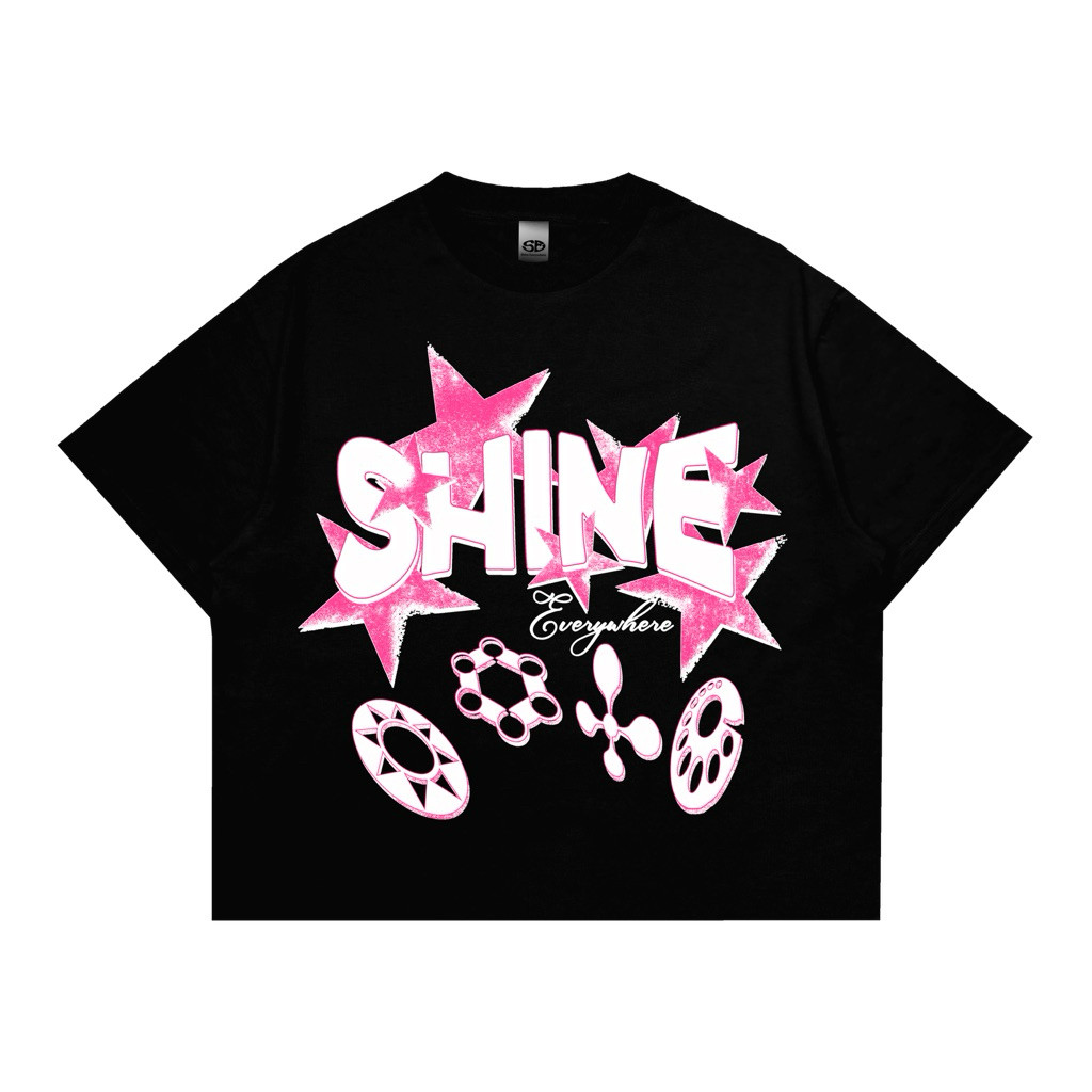 Shine.Everywhere - T-Shirt Boxy Among Stars Hitam Unisex - Cotton Combed 20s