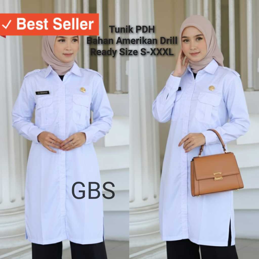 Fashion Muslim Tunik Wanita Keren Modern / TUNIK PDH WANITA PUTIH POLOS BAHAN AMERIKAN DRILL TEBAL A