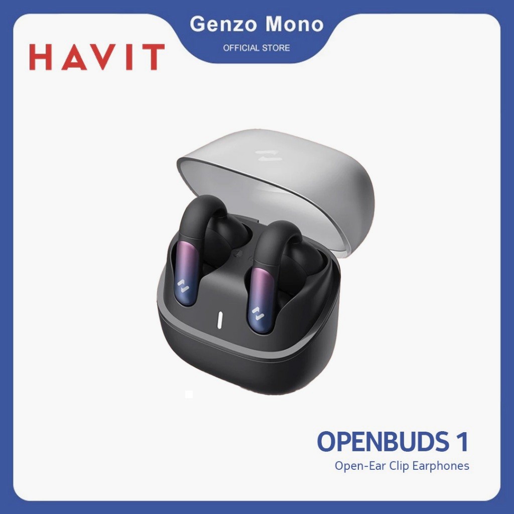 Havit Openbuds 1 Earphone Open-Ear Clip Bluetooth, Earphone Tanpa Kabel dengan Clip Telinga Nyaman, 