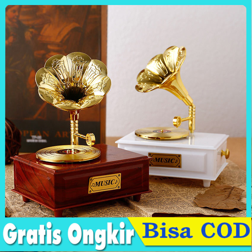 Kotak Musik Fonograf Vintage Retro Klasik Ornamen Pajangan Meja Kotak Musik Antik Gramophone Home De