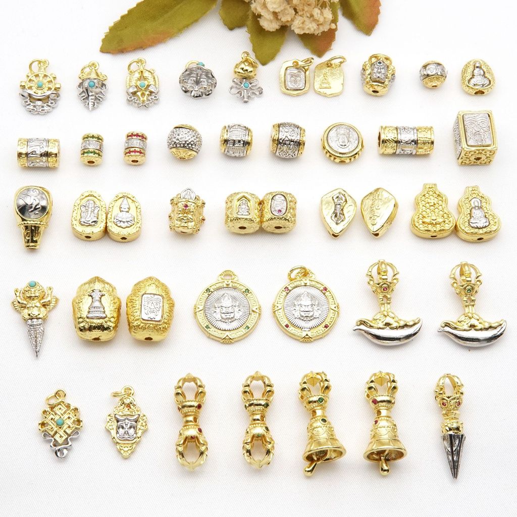 (1 bungkus 5) Emas kuno, Zakiram, Dewa Gajah enam karakter mantra vajra liontin liontin DIY