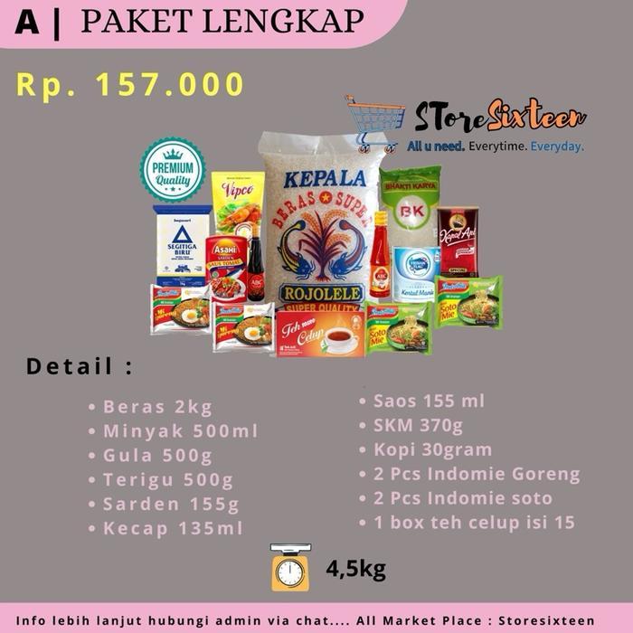 Berkah Diskon Paket Sembako Lengkap A / Paket Sembako Murah By Storesixteen / Beras 2kg / Minyak 500