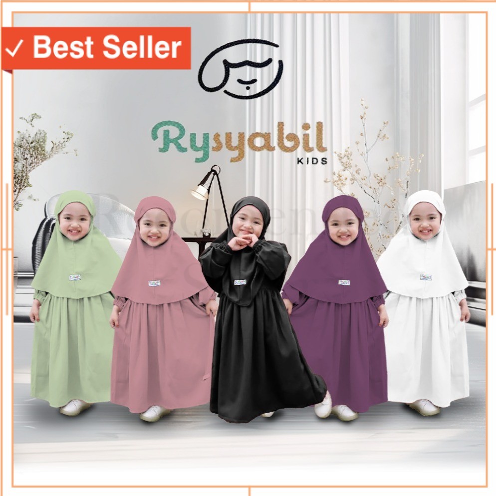 Gamis Anak Perempuan Set Hijab Crinkle 1-10 Tahun/ Baju lebaran wanita kekinian Murah