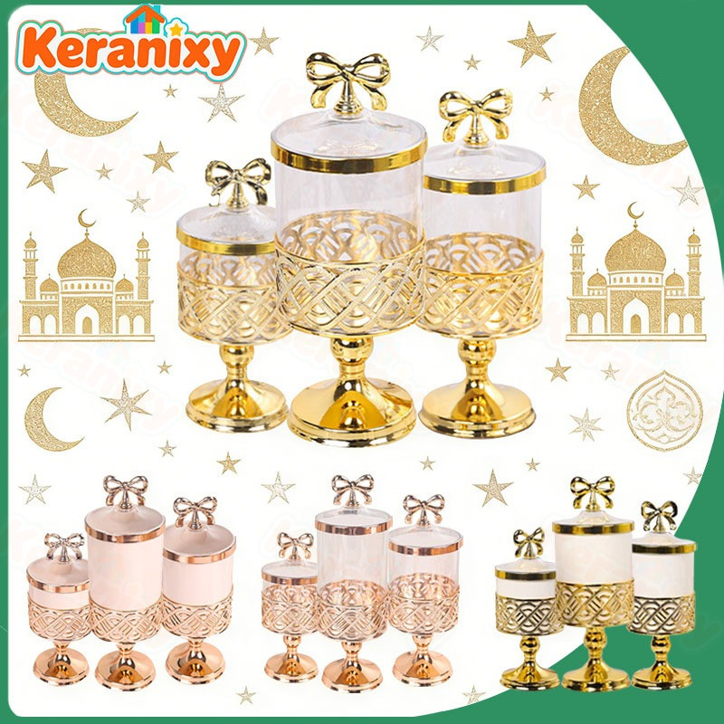 Keranixy 3Pcs Toples Lebaran Elegan Set Wadah Kue Kering & Hiasan Meja Ramadhan Yang Mewah Toples Pl