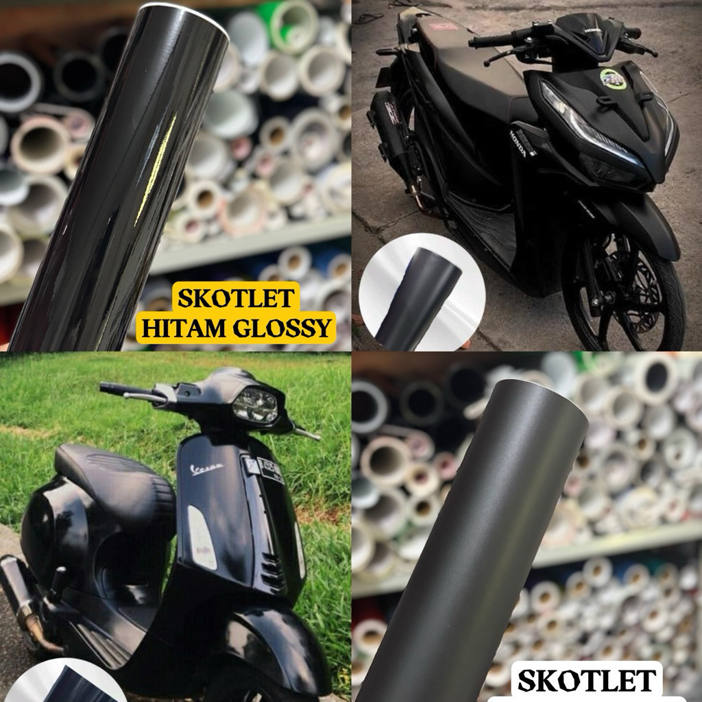 sticker hitam glossy/sticker mengkilap/skolet glossy/glossy metalic black/sticker motor/lebar 122cm