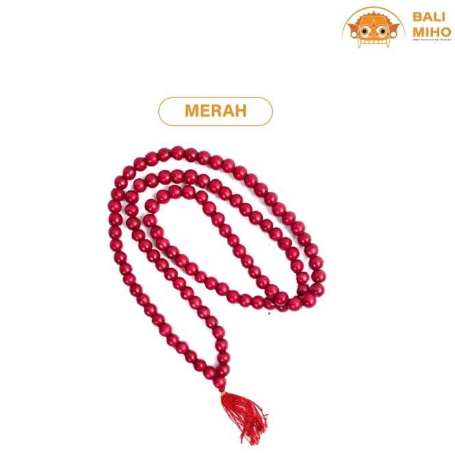Kalung Bola kayu ukuran 80 cm - Kalung meditasi - Merah