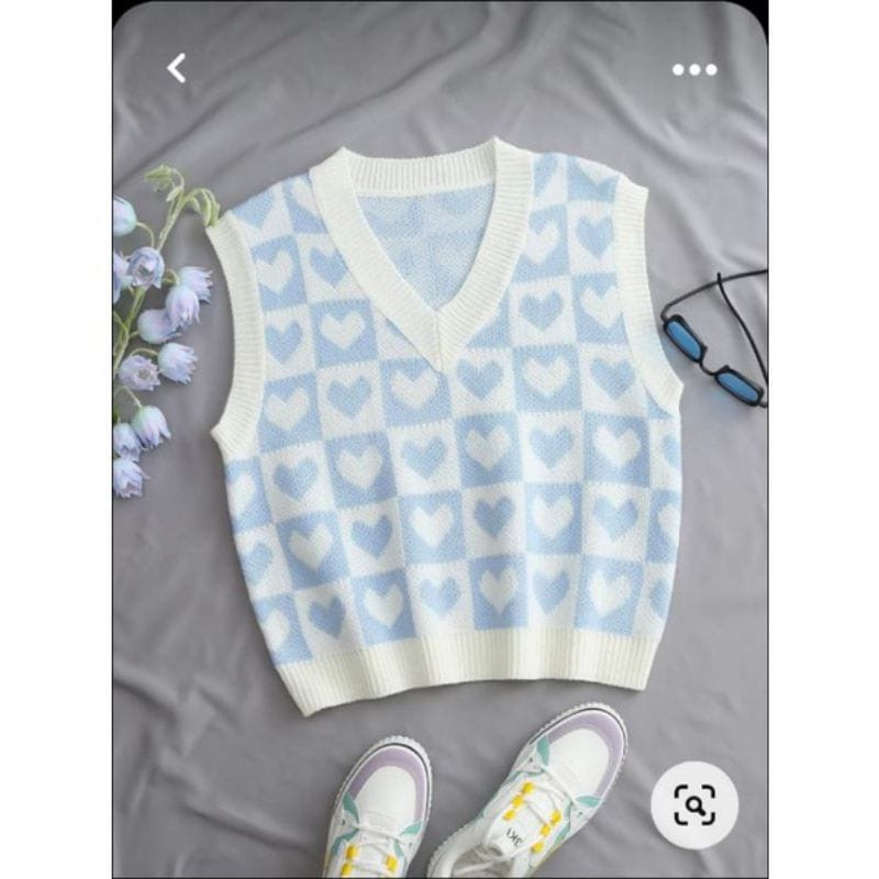 Rompi Rajut Motif Hati Love Korean Wanita - Nyaman & Stylish