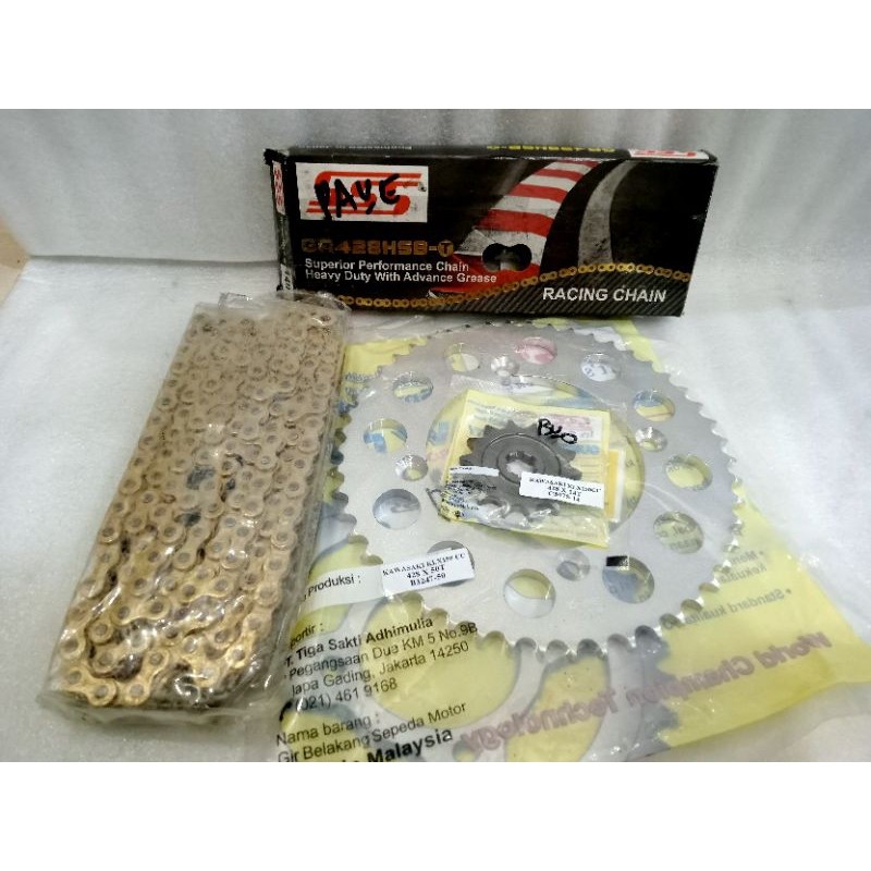 gear / gir set sss klx 150 bf 150 D-Tracker KLX dengan ukuran 428 dan rantai 140 hsbt