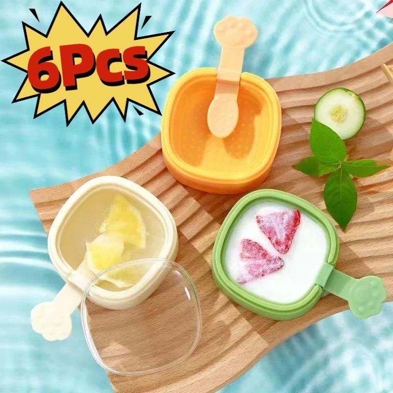 3/6Pcs Cetakan Es Krim Popsicle DIY Mesin Es Krim Buatan Sendiri Kotak Es Dengan Stik Plastik Cetaka