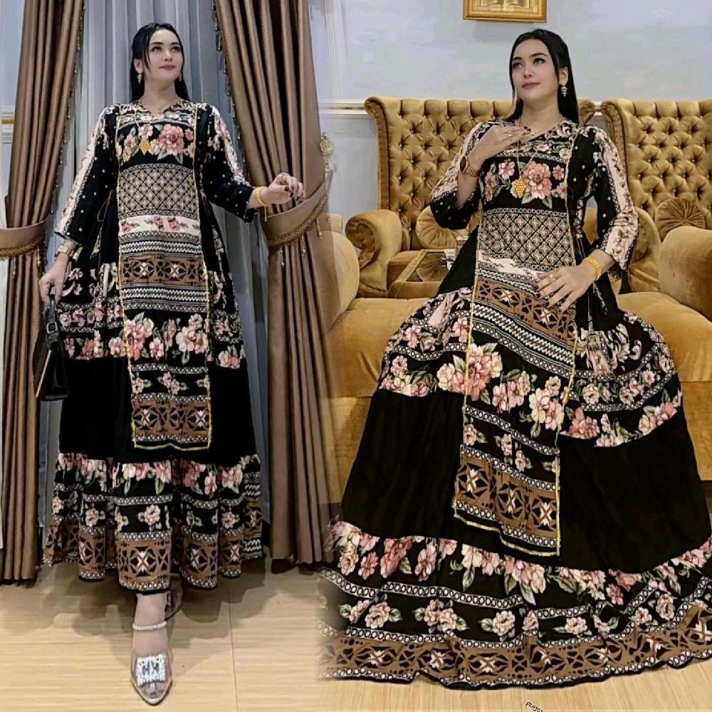 Dress wanita Hindi Lidah Anvika – gamis rayon premium tali samping mayung