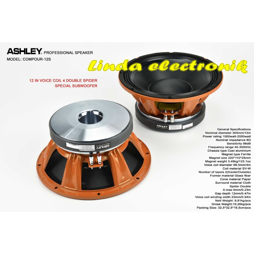 speaker ashley compour 12s 12 inch voice coil 4 double spider