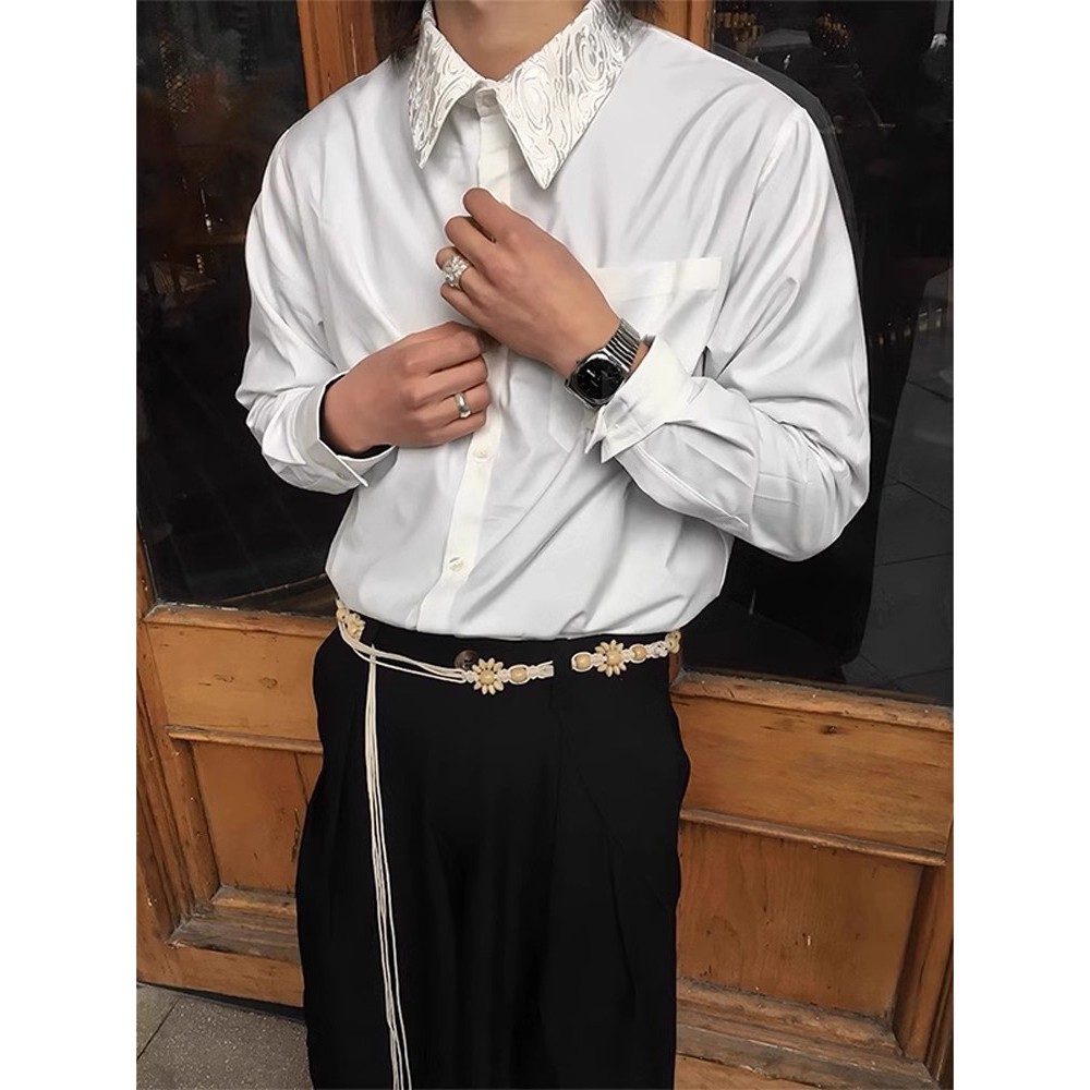 Kemeja Kerah Bordir Putih Retro Pemuda