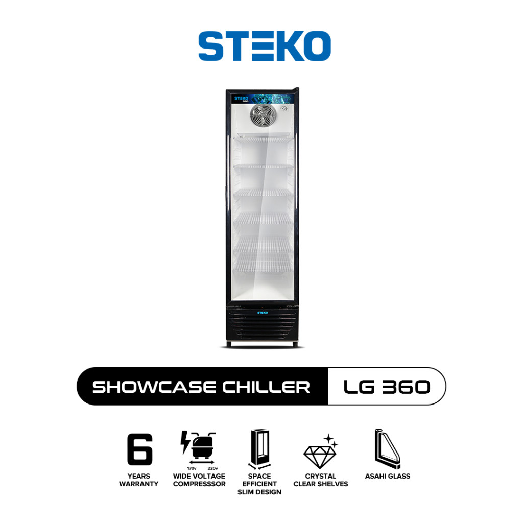 Steko Showcase 300 Liter 6 Rak Chiller Cooler Display Minuman Tanpa Bunga Es LG 360