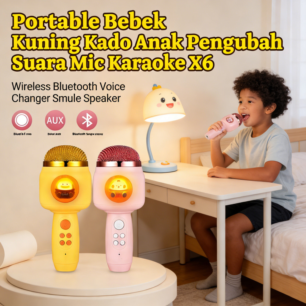 Speaker Player Karaoke Anak Kartun Mic Bluetooth Model Anak Microphone Wireless Karaoke Player Mic A
