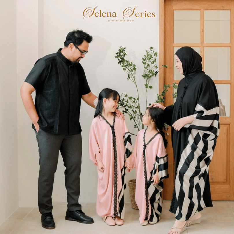 Littlekisses: Raya Edit : Selena Kaftan | Kaftan lebaran ibu, anak, remaja pink hitam stripes modern