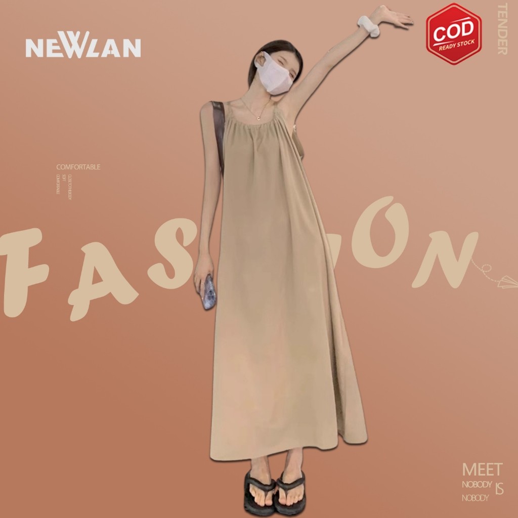 Yoohui QZ265 Tied Dress Maxi Wanita Dress Fashion Daster Chiffon Twill Tanpa Lengan Casual Polos Sex