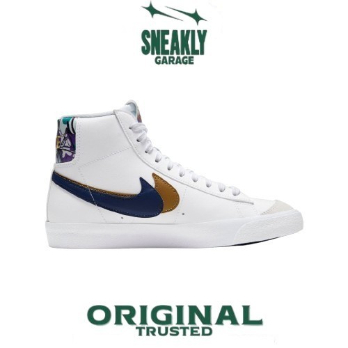 Sepatu Nike Blazer Mid 77 SE Gs Double Swoosh White Blue Void    Sneakers Unisex