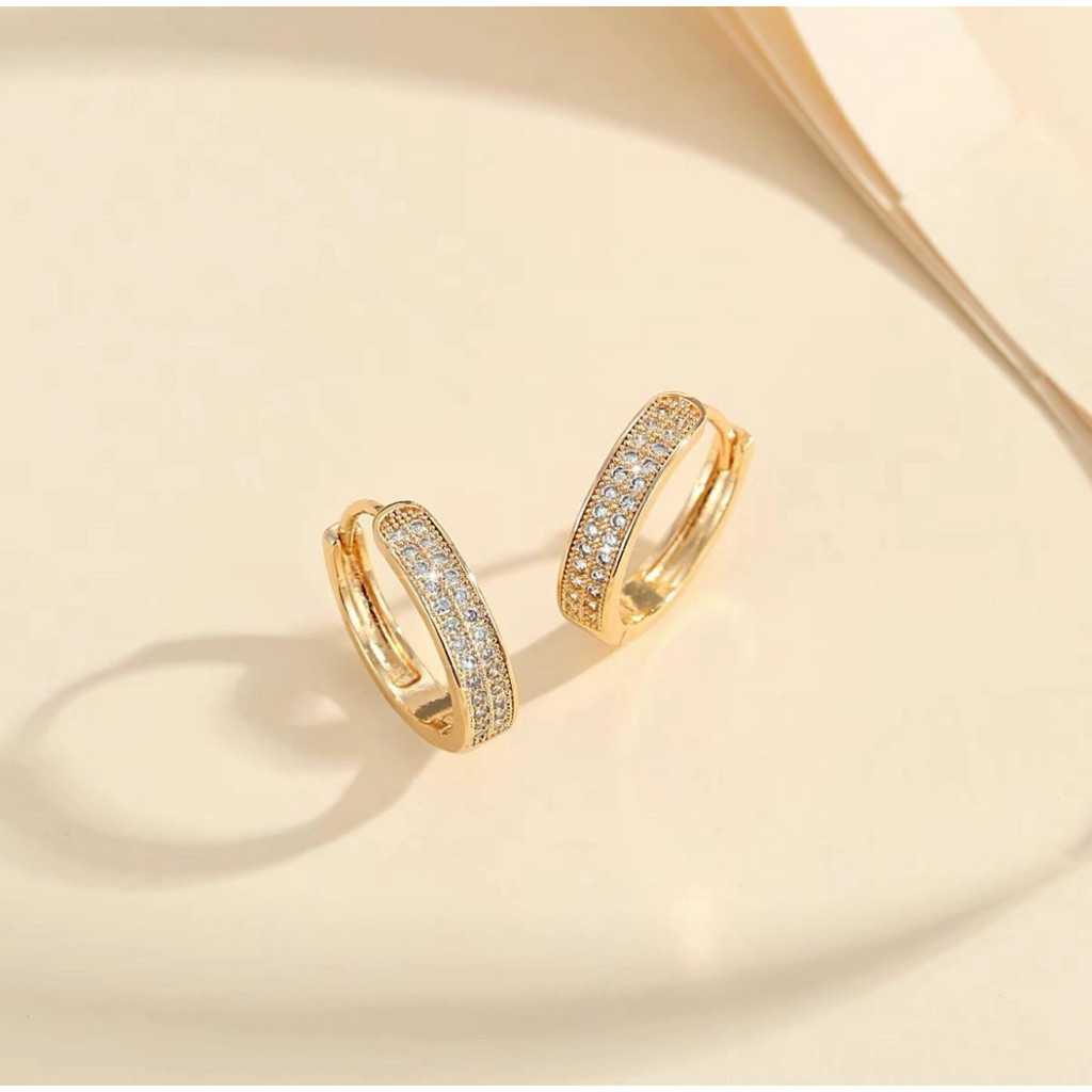 ~DISC~ Anting Titanium Klip Gold Permata baris 2  Cute Elegant Aksesoris Logam CENTRAL AKSESORIS IND