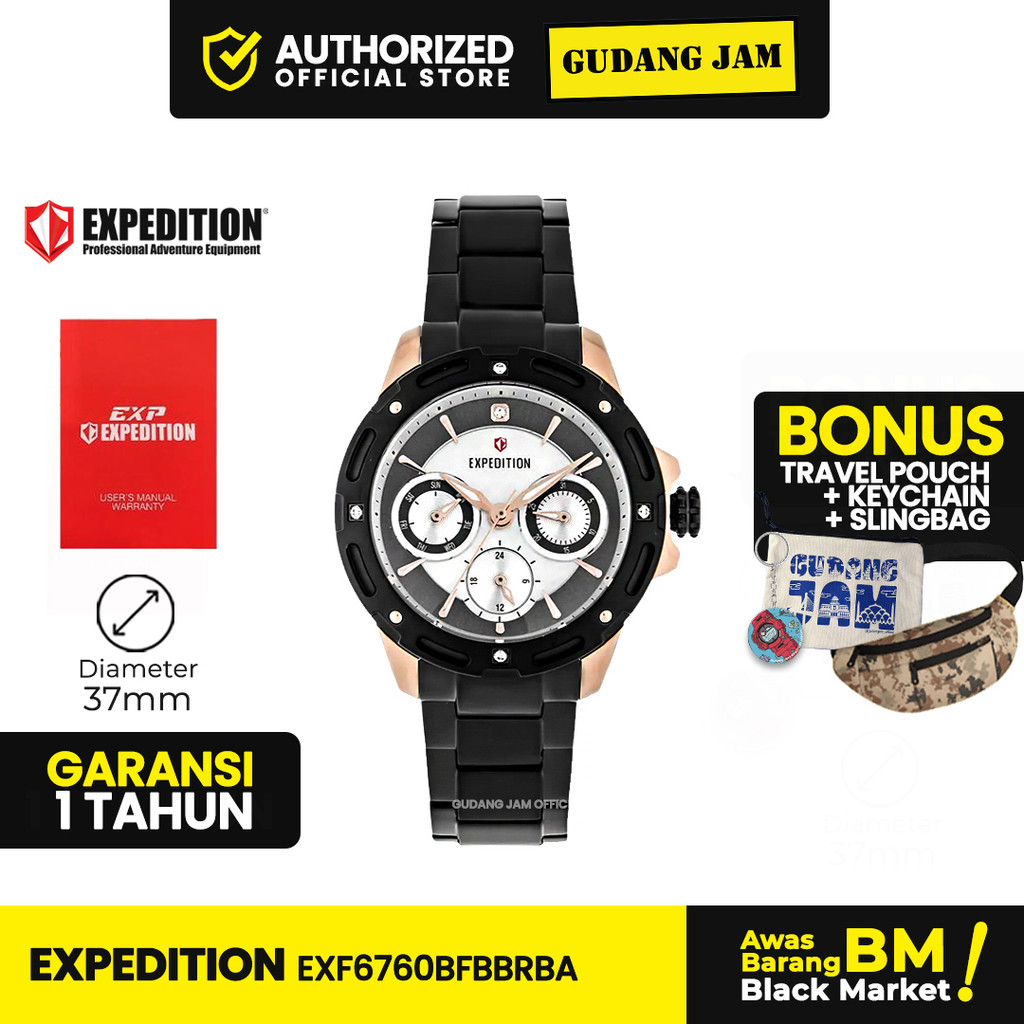 Jam Tangan Wanita Analog Expedition EXF6760BFBBRBA Black Rose Gold