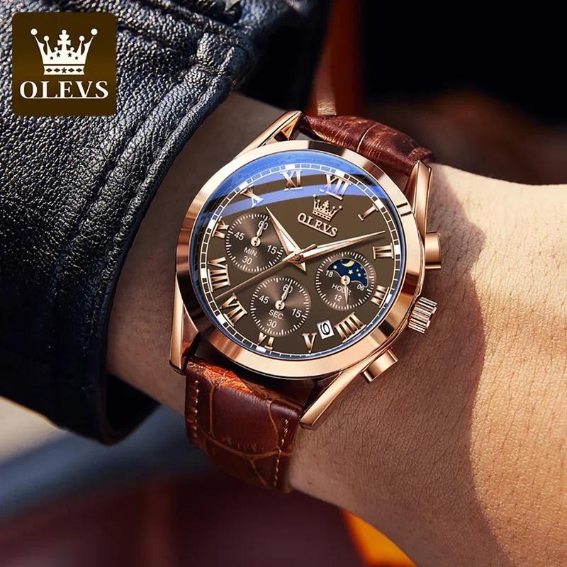 OLEVS 2871 Multifunctional Men's Watches Stainless steel Luminous Waterproof Luxury Men Wristwatch B