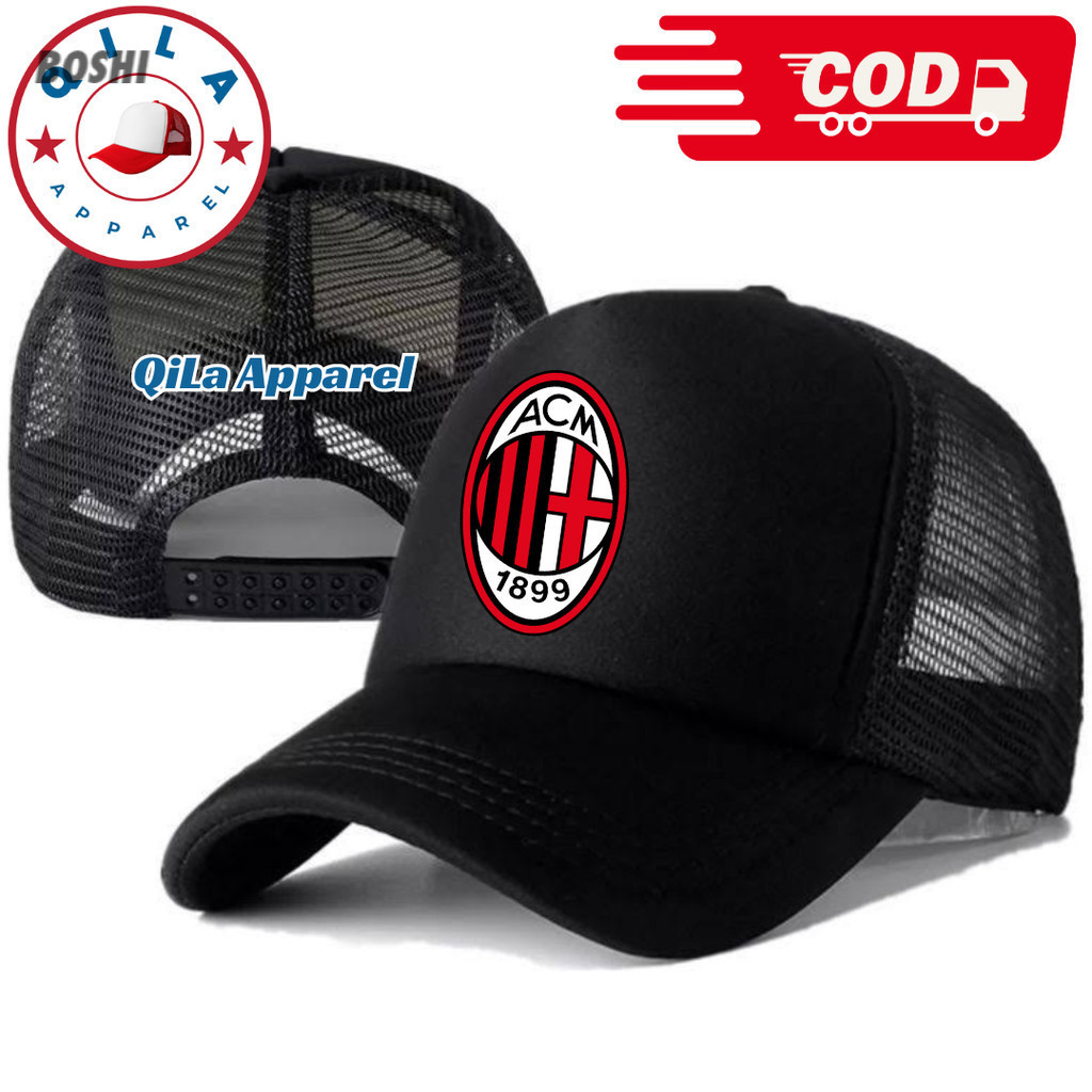 Topi Trucker AC MILAN - Topi Distro AC MILAN Logo - Topi AC MILAN Premium - Topi Pria Dewasa - Topi 