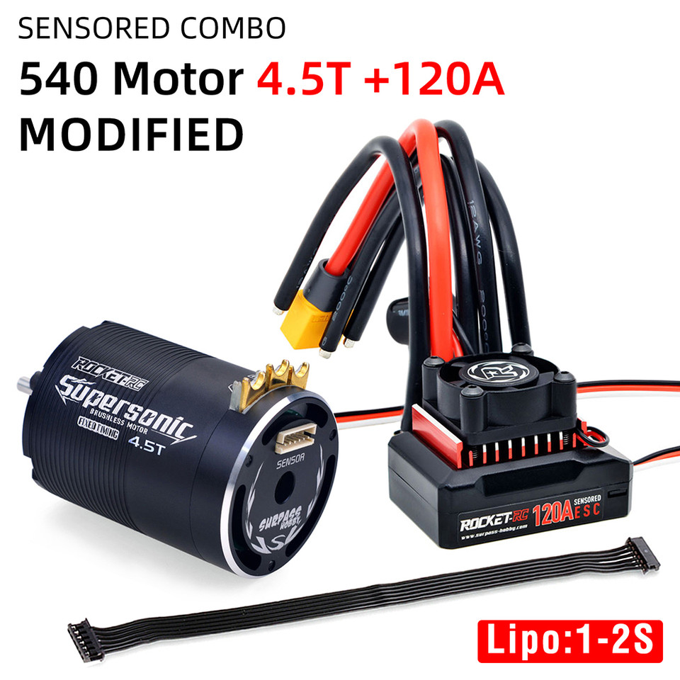 Rocket-RC Motor Supersonic Sensored Brushless 540 Motor 120A brushless Esc and 120A ESC Combo for 1/