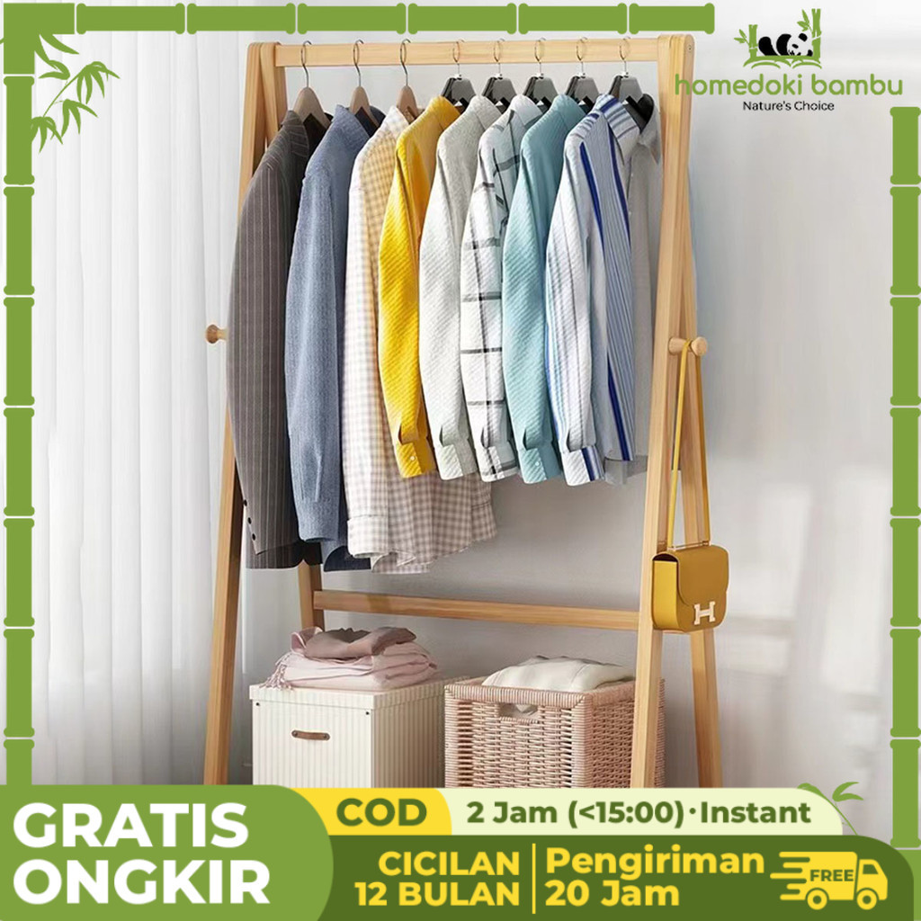 NEW Homedoki Bambu -Rak Pakaian Kayu/Rak Gantungan Serbaguna/Rak Gantungan Baju