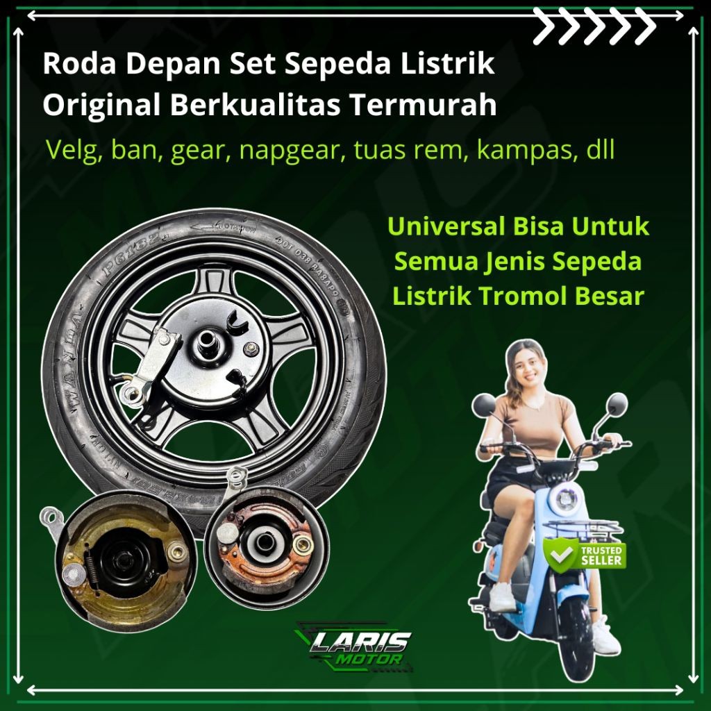 Roda Depan Sepeda Listrik Tromol Besar Tanpa Tutup Tromol – Set Lengkap Velg Ban