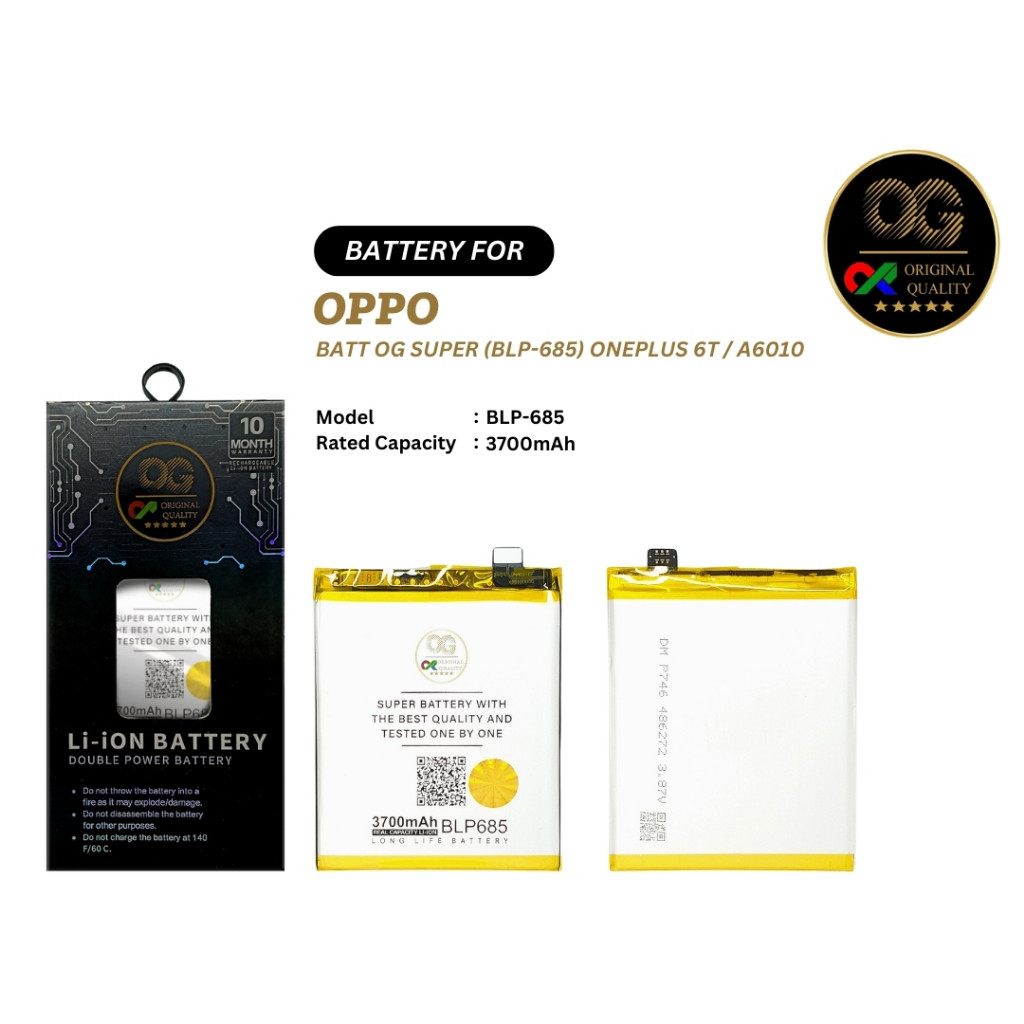 BATERAI / BATTERY / BATRE ONEPLUS 6T / A6010 / BLP-685 OG SUPER
