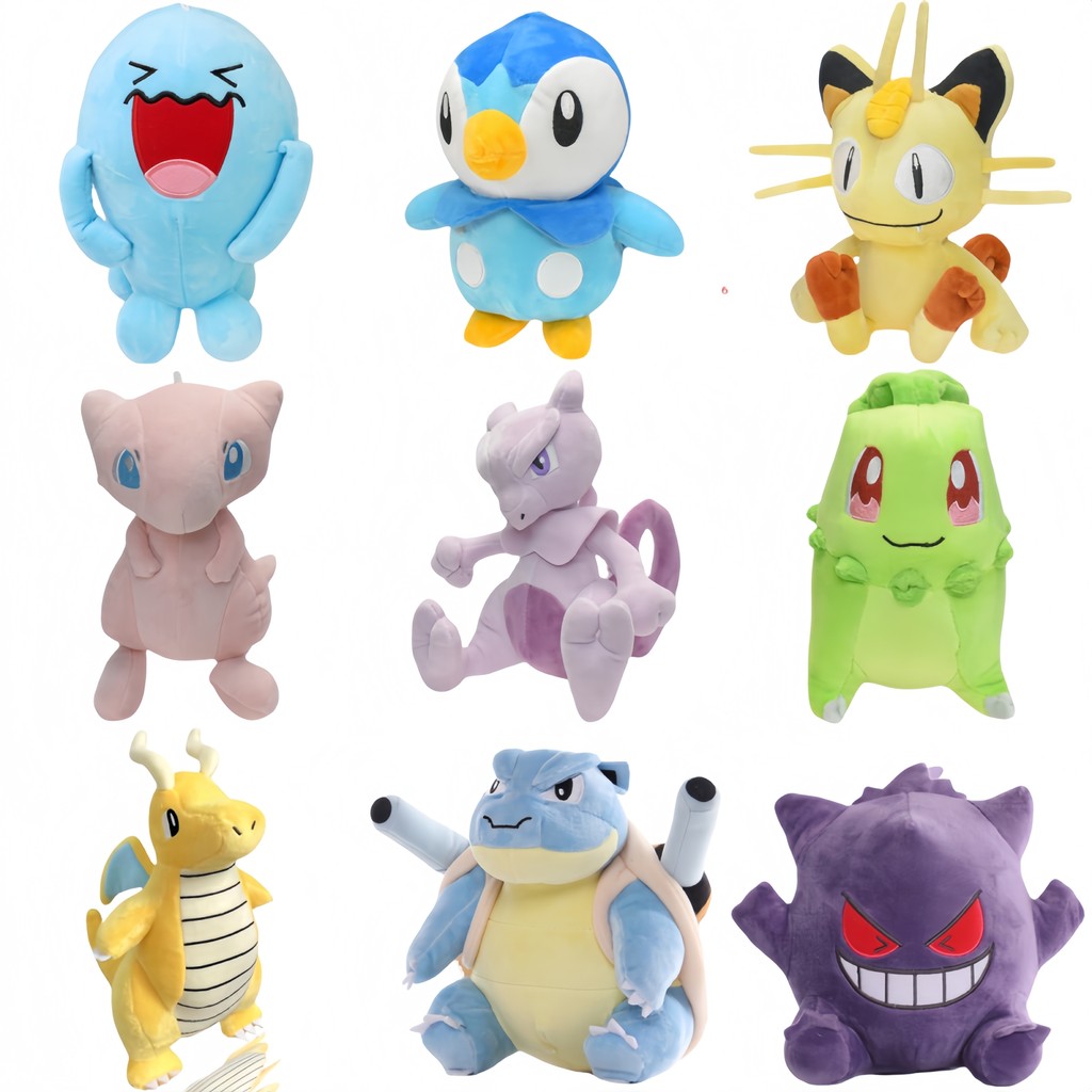 Pikachu Plush Toy Pokemon Gengar Meowth Mewtwo Mew Piplup Chikorita Wobbuffet Dragonite Blastoise Do